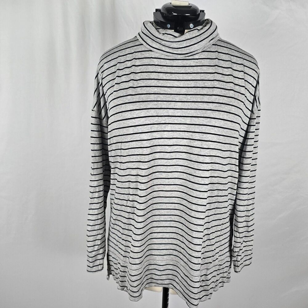Liz Claiborne Weekend Turtleneck Women's XL Gray Blue Stripe Long Sleeve